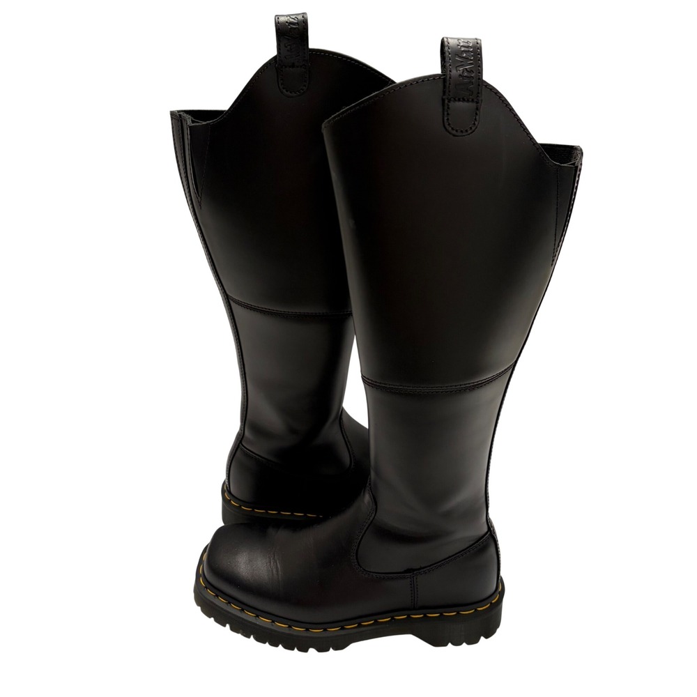 Dr. Martens Amaayah Hi Black Leather Square Toe Platform Knee High Boots Women 8 - Picture 2 of 12